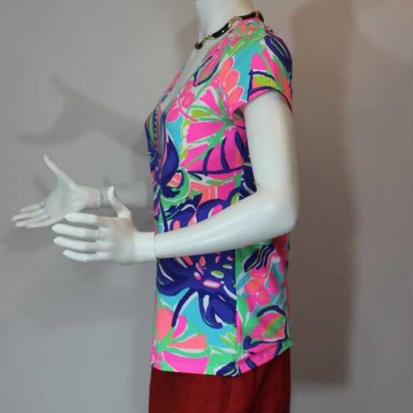 Lilly Pulitzer knit t-shirt palm print woman size medium/6 - Picture 3 of 8